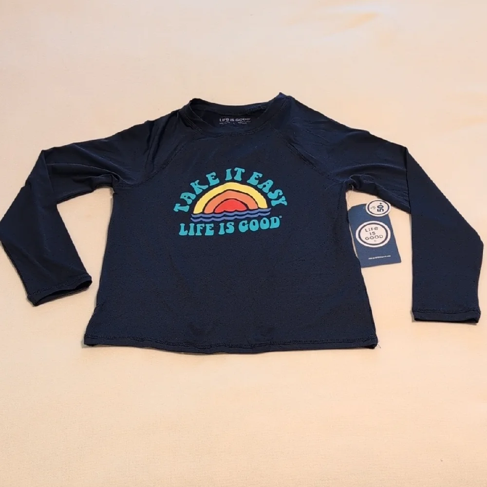 Life Is Good Navy Blue Rashguard Swim Shirt UPF Boys Size Large